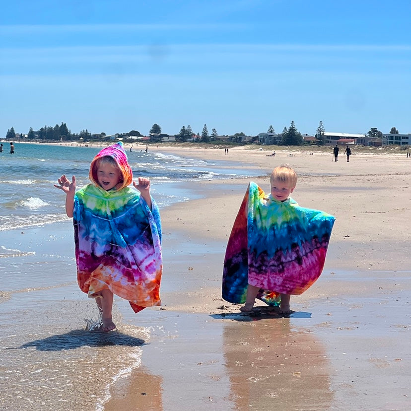 Kids tie dye Hooded beach towel - Blues