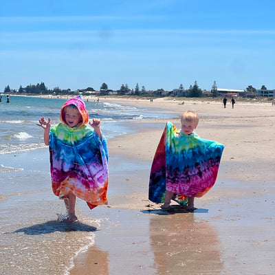 Kids tie dye Hooded beach towel - Blue/green