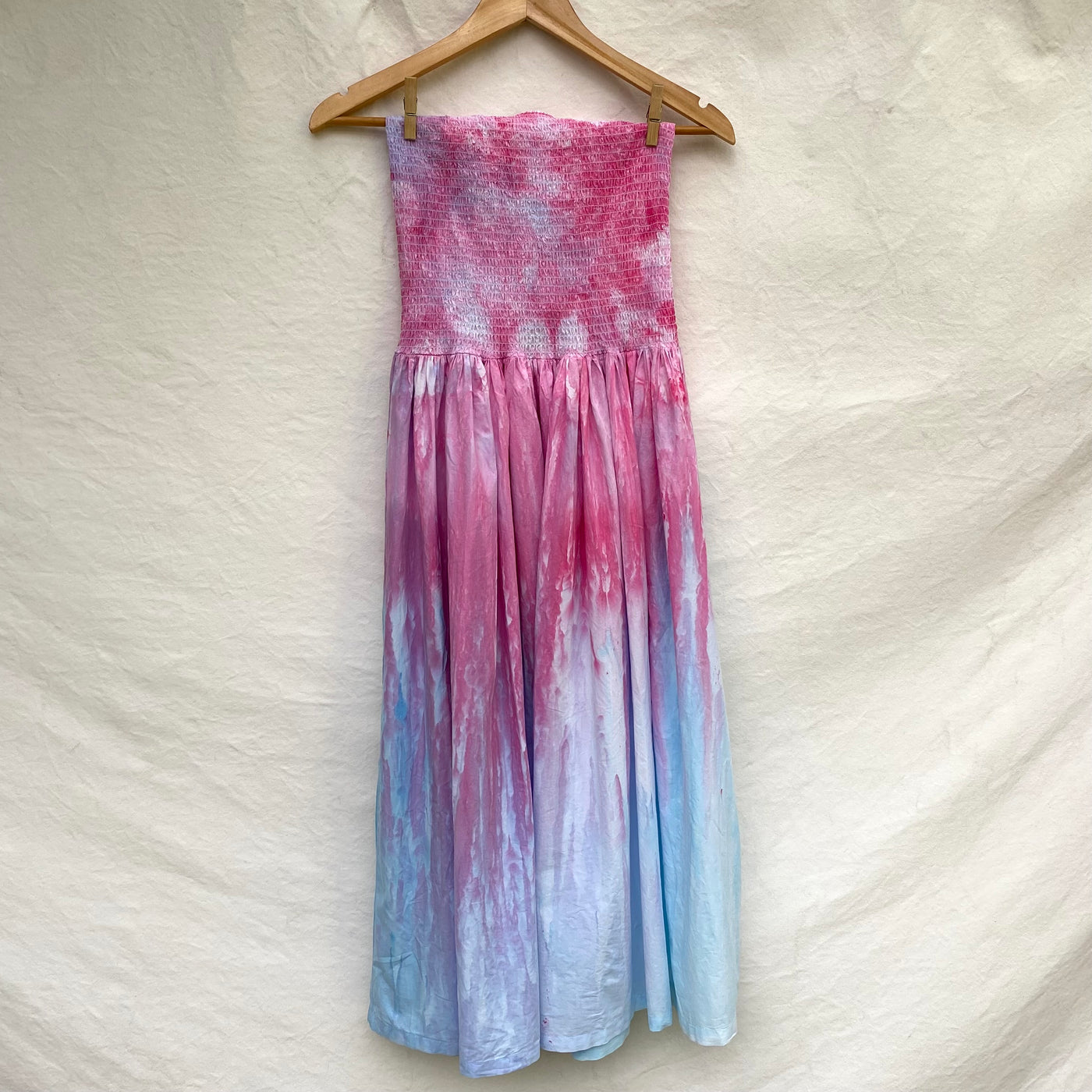 Medium hand dyed sun dress - Pink + Bahama's Blue Waterfall