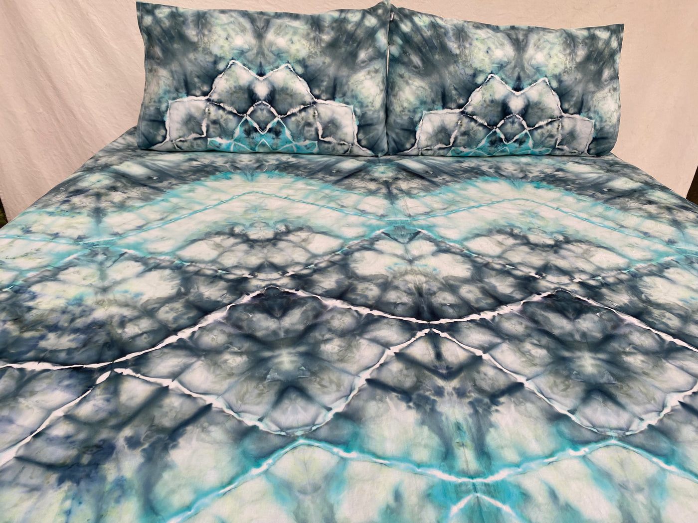 Teal + Jade Mandala tie dye Throw Set