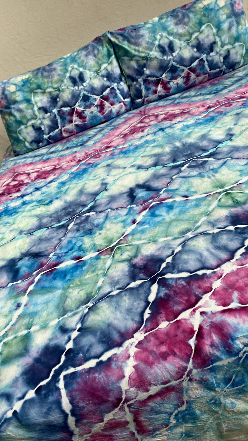 Purple | Blue | Jade Mandala tie dye Throw Set