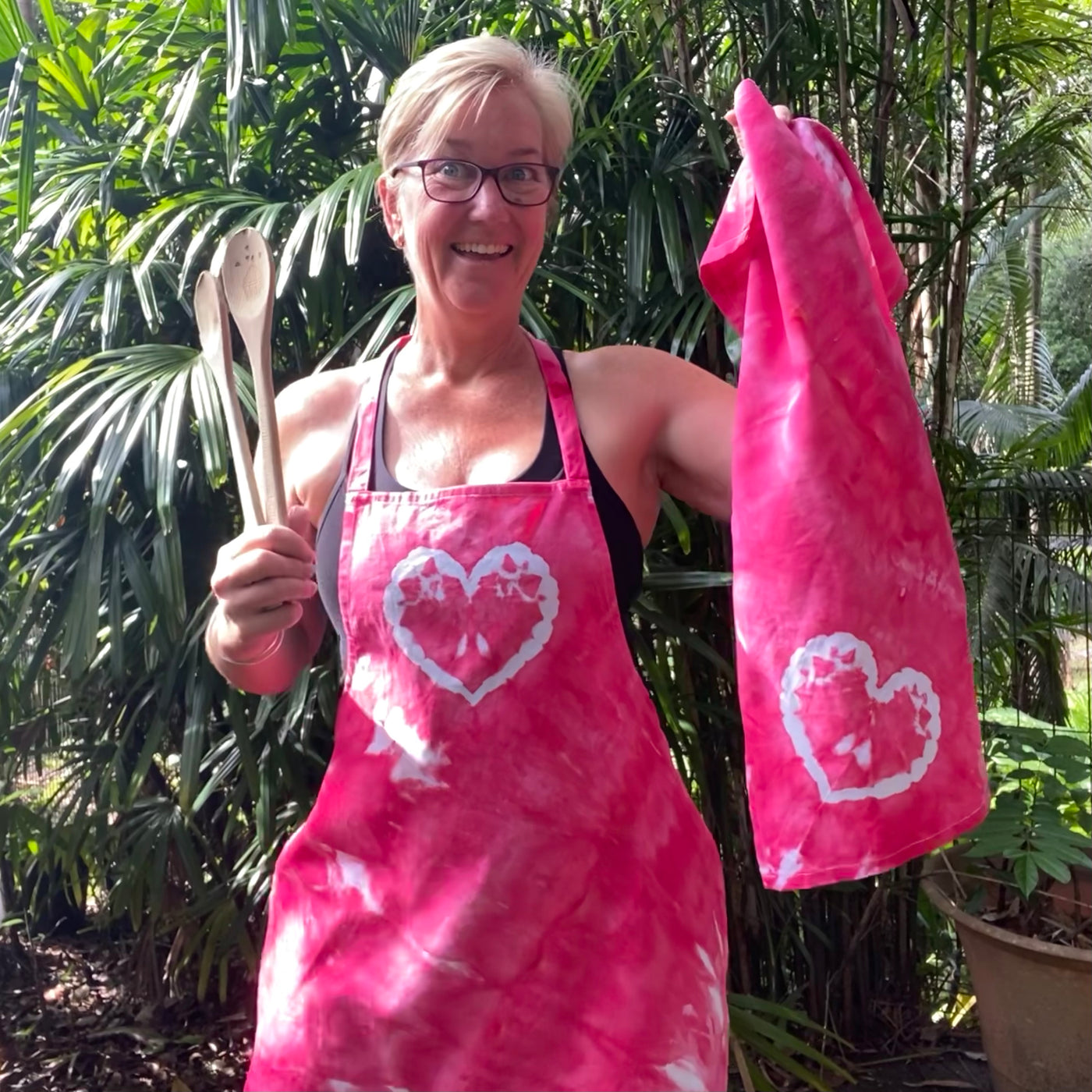 Pink Heart - Apron + Tea Towel set