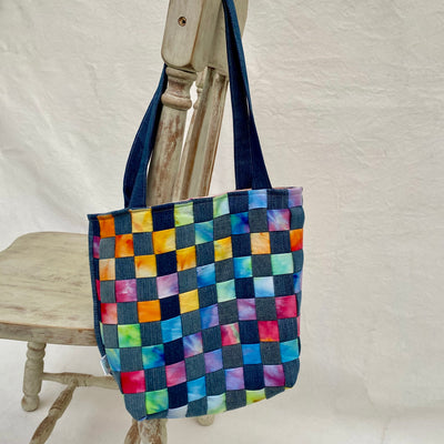 Woven tie dye & denim hand bag