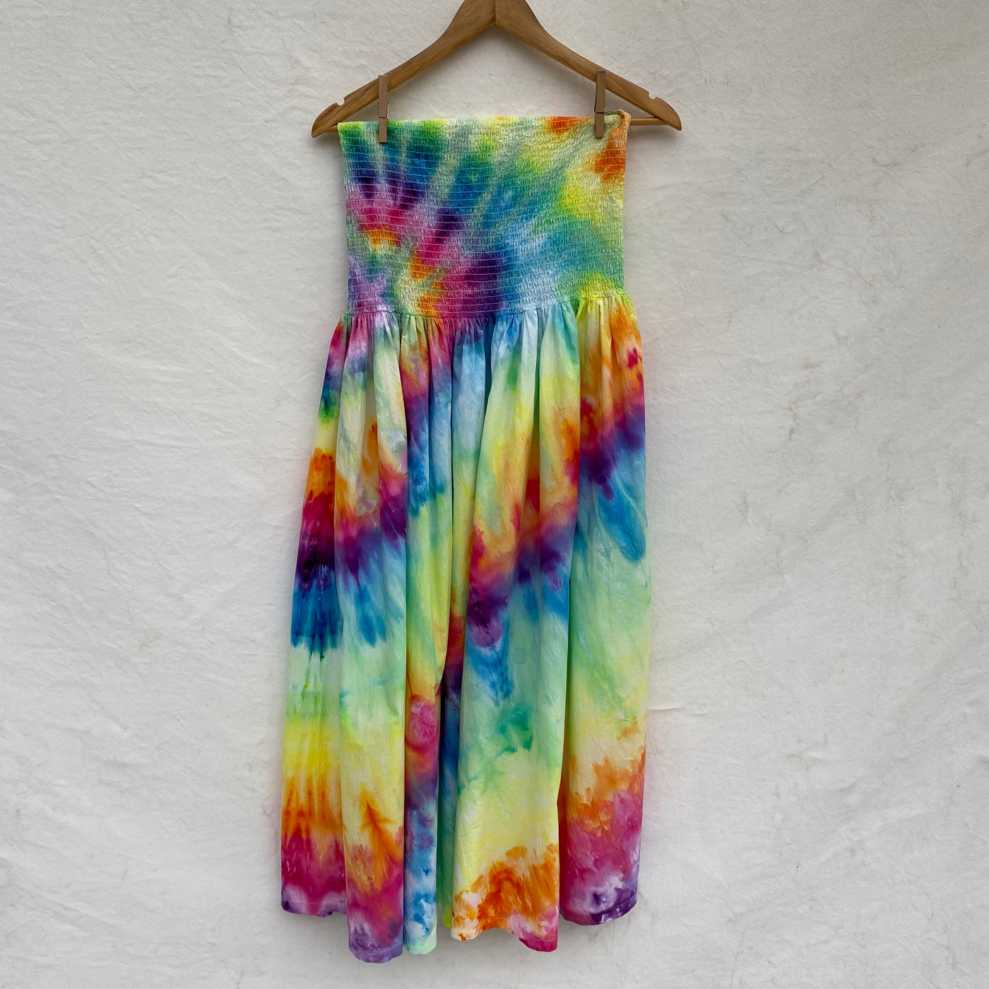 XL hand dyed sun dress - Rainbow with cerulean