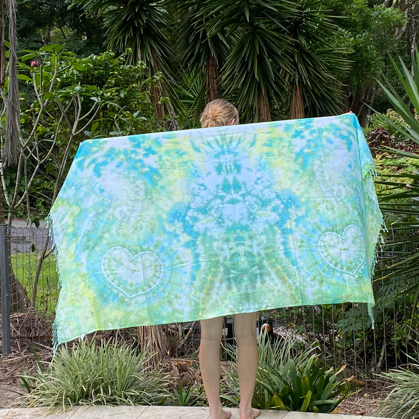 #22 Green Hearts - Tie Dye Sarong